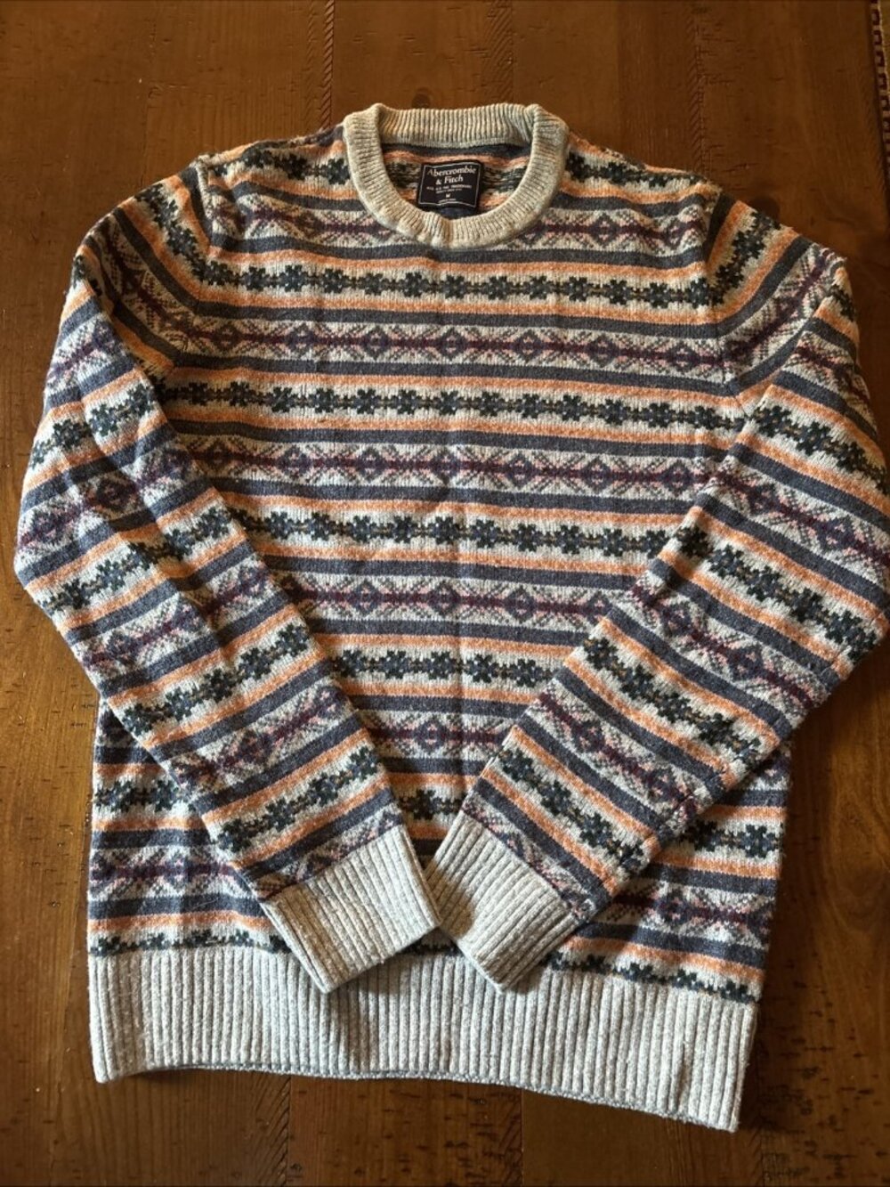 abercrombie fitch Men’s Orange & Blue Crew Neck Sweater Size M Wool Blend Soft